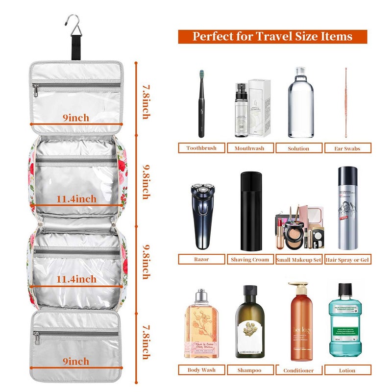 Bosidu Hanging Travel Toiletry Bag, Large Capacity Cosmetic Travel Toiletry Organizer for Women with 4 Compartments & 1 Sturdy Hook, Perfect for Daily Use/Christmas - Image 4
